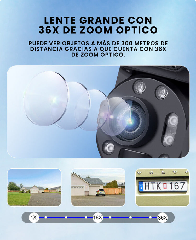 Zoom Guard: Cámara de Seguridad Solar 3 Lentes